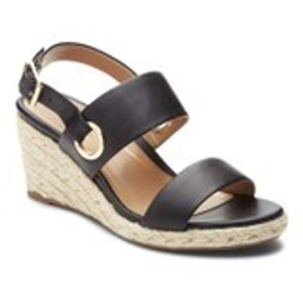 Vionic Tulum Vero Espadrilles Wedge Sandals Black Leather Jute Size 8 - Picture 2 of 13